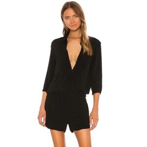 MONROW x Revolve Black Crepe Zip Up Romper Size Large